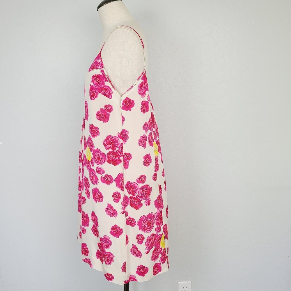 Moulinette Soeurs Pink Silk Shift Dress Floral‎ Pleated Neckline Knee Length 10 - Picture 4 of 8